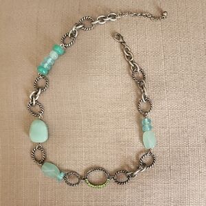 Aqua Beaded Silver-Link Statement Necklace